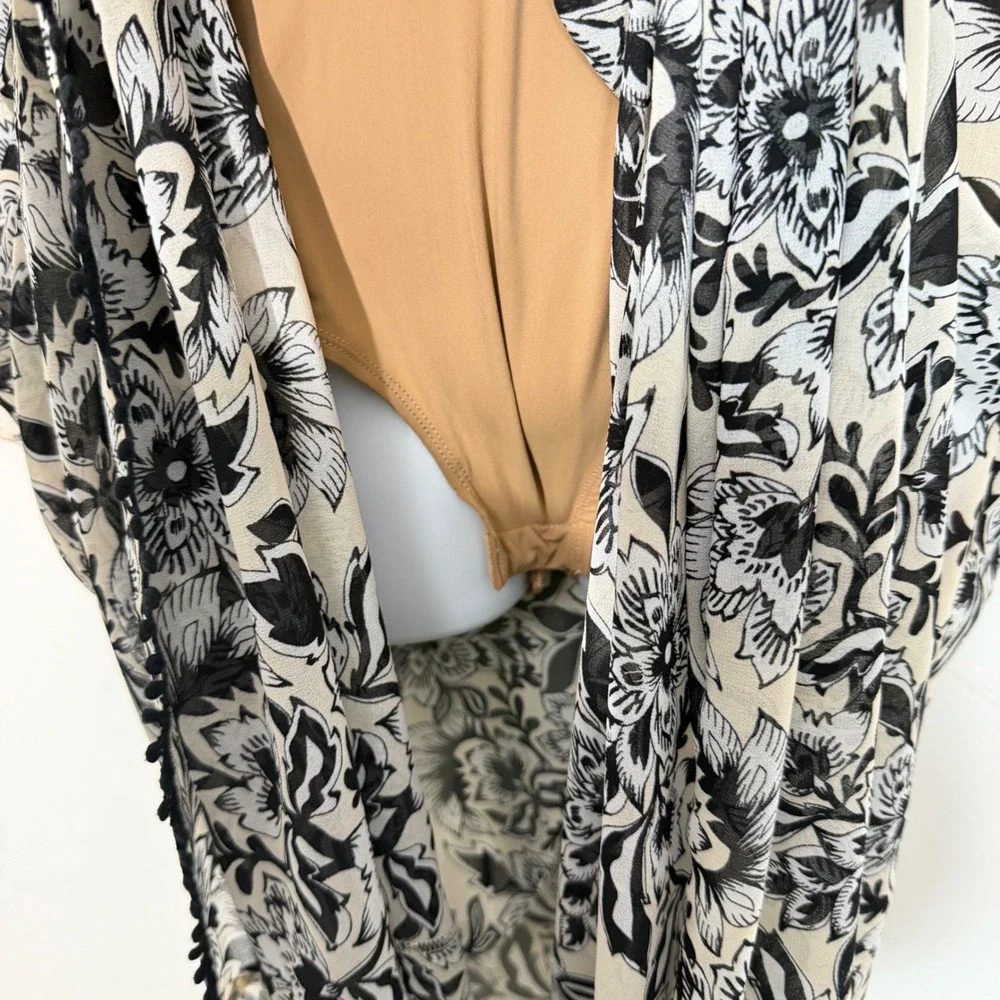For Love & Lemons Maxi Dress Womens XS Black Cream Floral Pom Pom Bodysuit